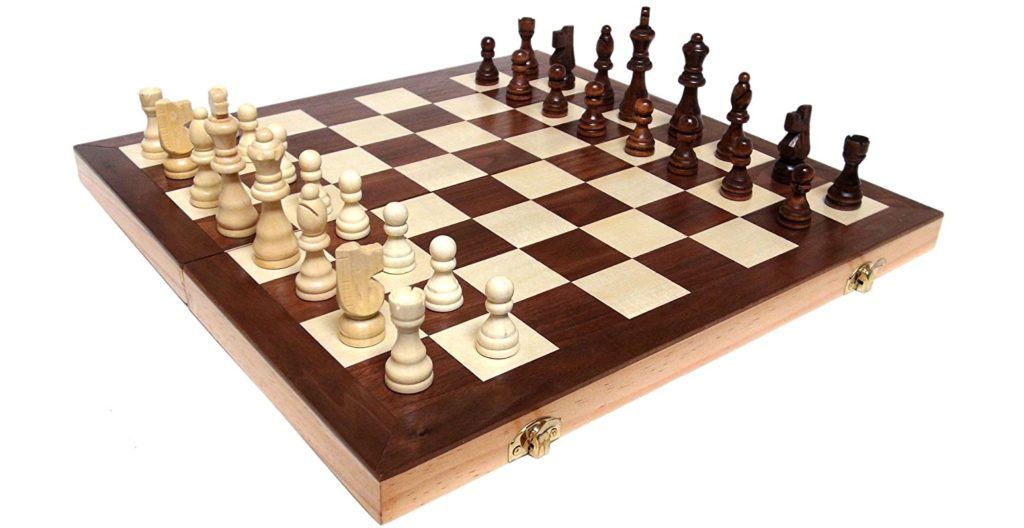 Chess Armory 15" Wooden Chess Set with Felted Game Board Interior for Storage