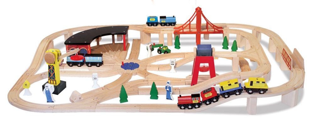 Melissa & Doug Deluxe Wooden Railway Train Set (130+ pcs)