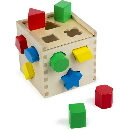 Melissa & Doug Shape Sorting Cube - Classic Wooden Toy With 12 Shapes