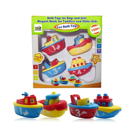 3 Bees & Me Bath Toys for Boys and Girls - Magnet Boats for Toddlers and Older Kids - Fun and Educational 4 Boat Set