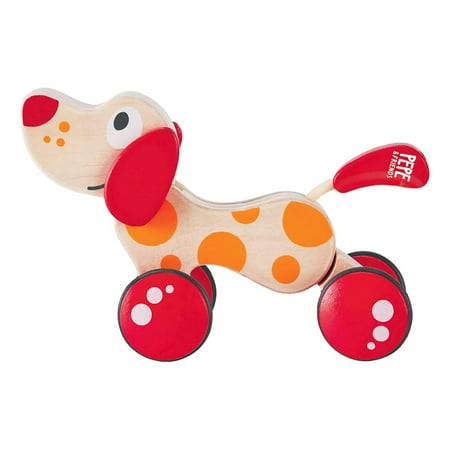 Hape Walk A Long Puppy Wooden Push Pull Toy Red and Orange Ages 1 and Up