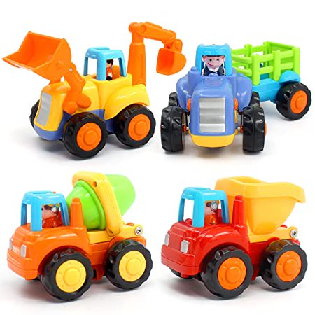 ORWINE Inertia Toy Early Educational Toddler Baby Toy Friction Powered Cars Push and Go Cars Tractor Bulldozer Dumper Cement Mixer Engineering Vehicles Toys for Children Boys Girls Kids Gift 4PCS