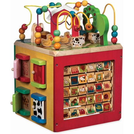 Wooden Activity Cube – Discover Farm Animals Activity Center for Kids 1 year + Standard