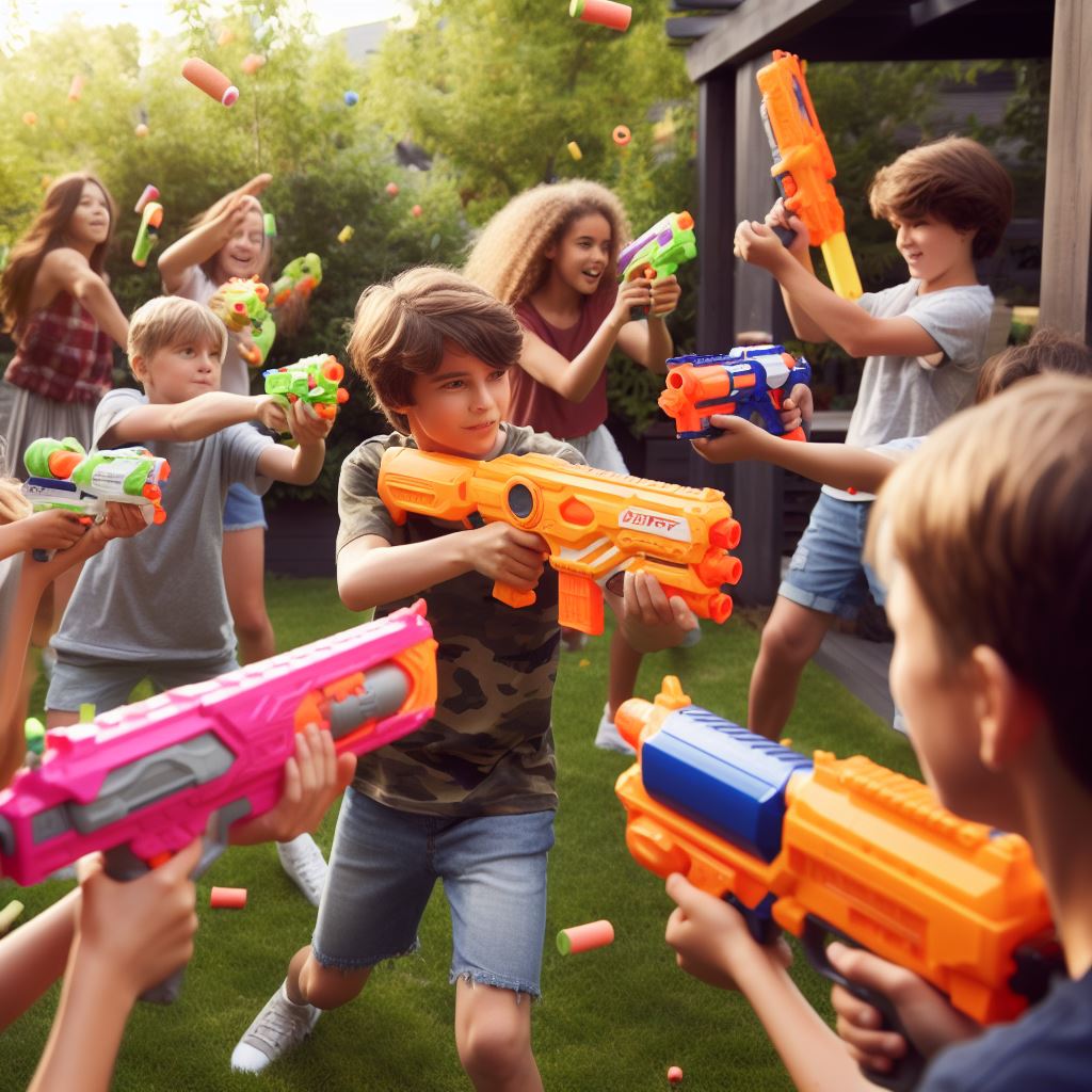 kids play nerf blaster