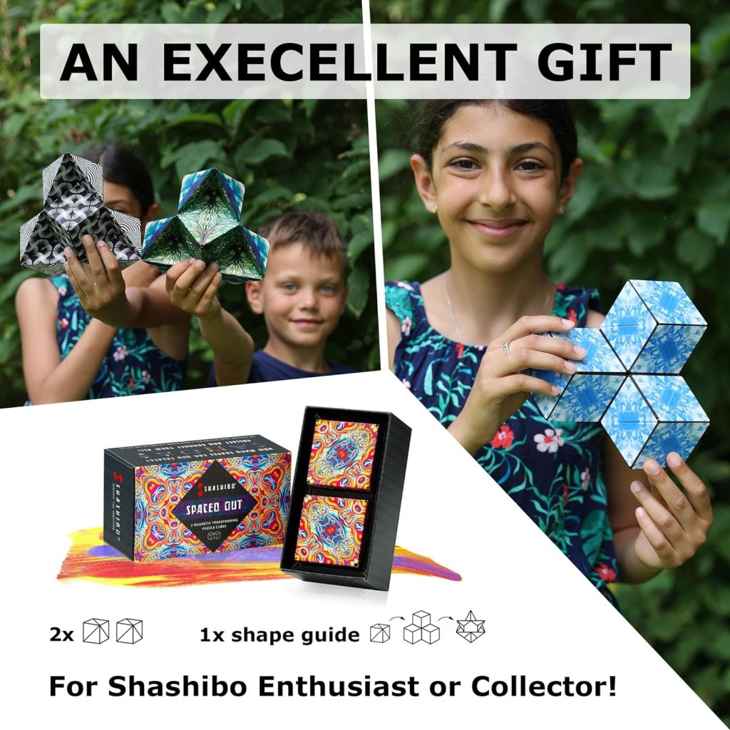 SHASHIBO Shape Shifting Box - Award-Winning, Patented Fidget Cube w/ 36 Rare Earth Magnets - Transforms Into Over 70 Shapes, Download Fun in Motion Toys Mobile App (Original Series - Spaced Out)