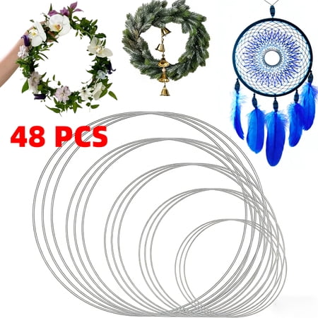 48Pcs Macrame Hoops Ring 6 Size Metal Craft Rings Hoops Silver 1~ 6 Inch Dream Catcher Rings Wreath Hoop Rings for Home Decorations DIY Crafts and Wall Hanging Crafts