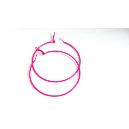 Hot Pink Hoop Earrings 2.75 inch Simple Thin Hoops