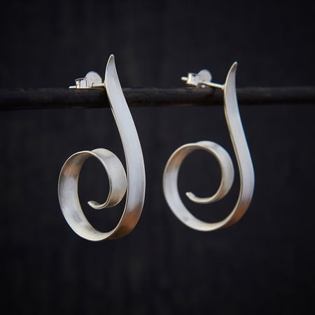 SS DESIGNS Silver Hoops Silver Twist Hoops Ribbon Hoops Unusual Hoops Sterling Silver Textured Hoop