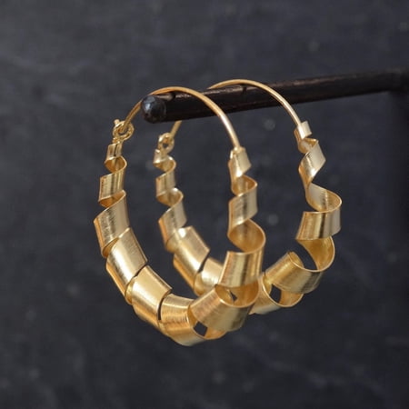 Gold Hoops Gold Twist Hoops Ribbon Hoops Unusual Hoops Gold Vermeil