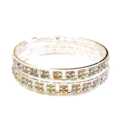 Rhinestone Earrings 2 inch Hoops Thick Hoops AB Crystal Silver Tone Hoops